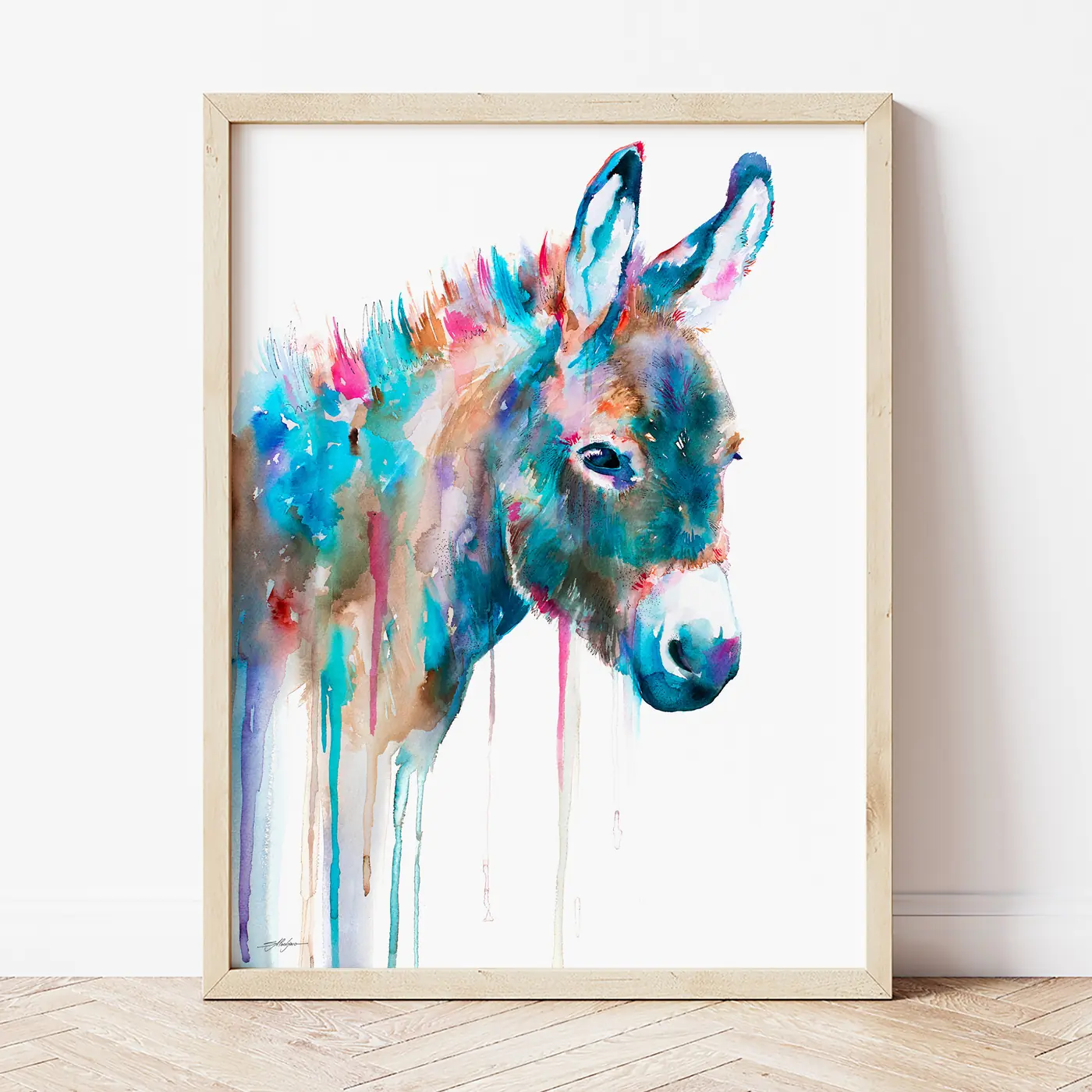 Art print with a watercolour donkey print