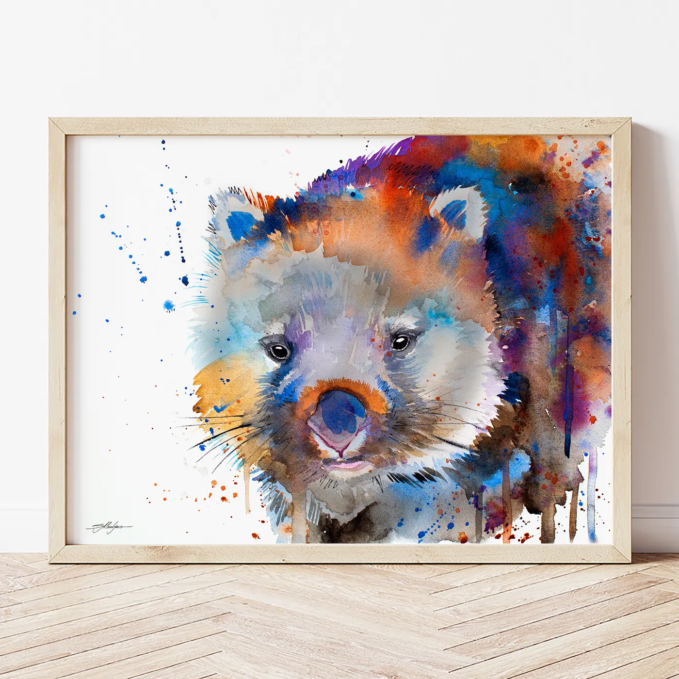 Art print with a watercolour wombat print