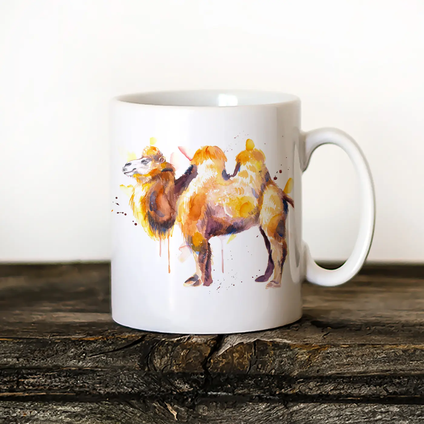 Ceramic mug with a watercolour camel print