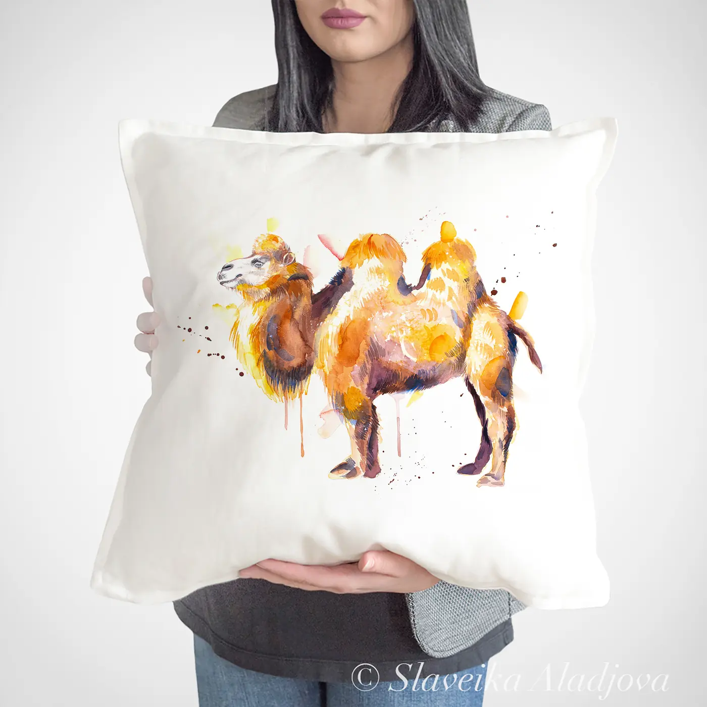Cushion with a watercolour camel print