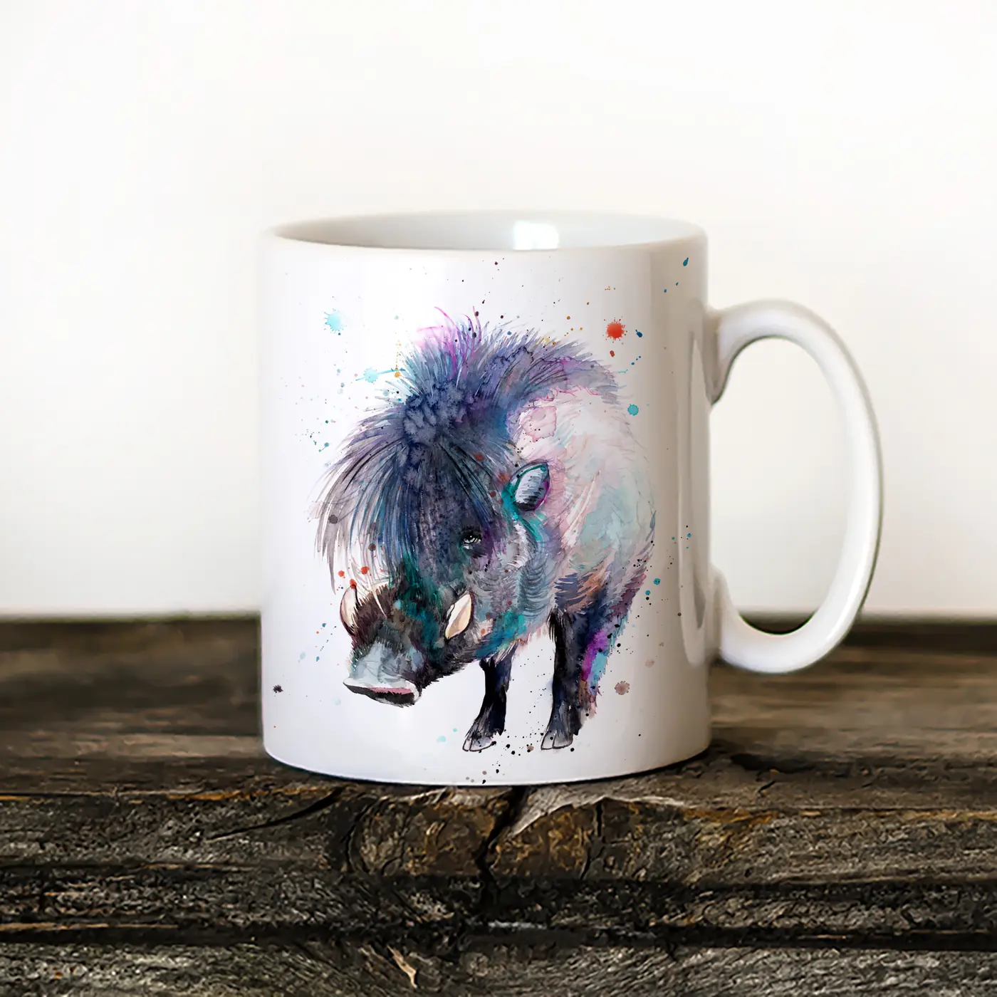 Ceramic mug with a watercolour visayan warty pig print