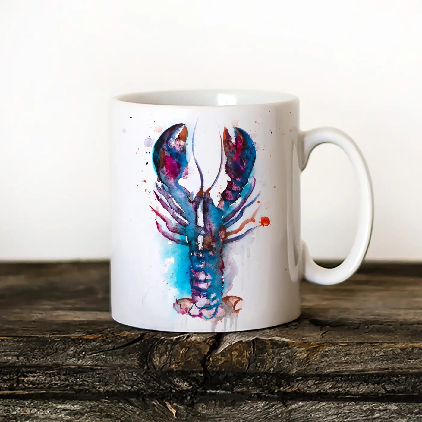 Ceramic mug with a watercolour lobster print