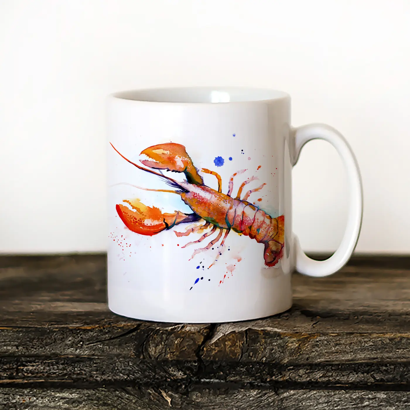 Ceramic mug with a watercolour red lobster print