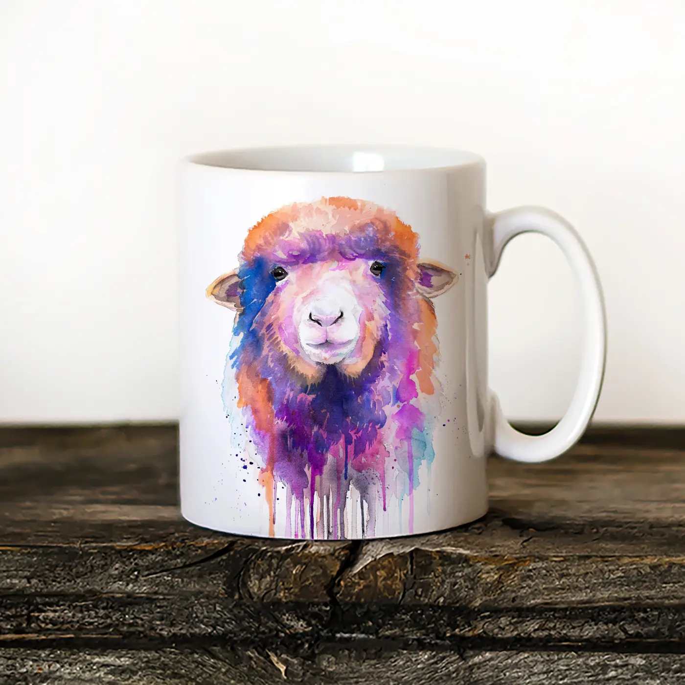 Ceramic mug with a watercolour sheep print