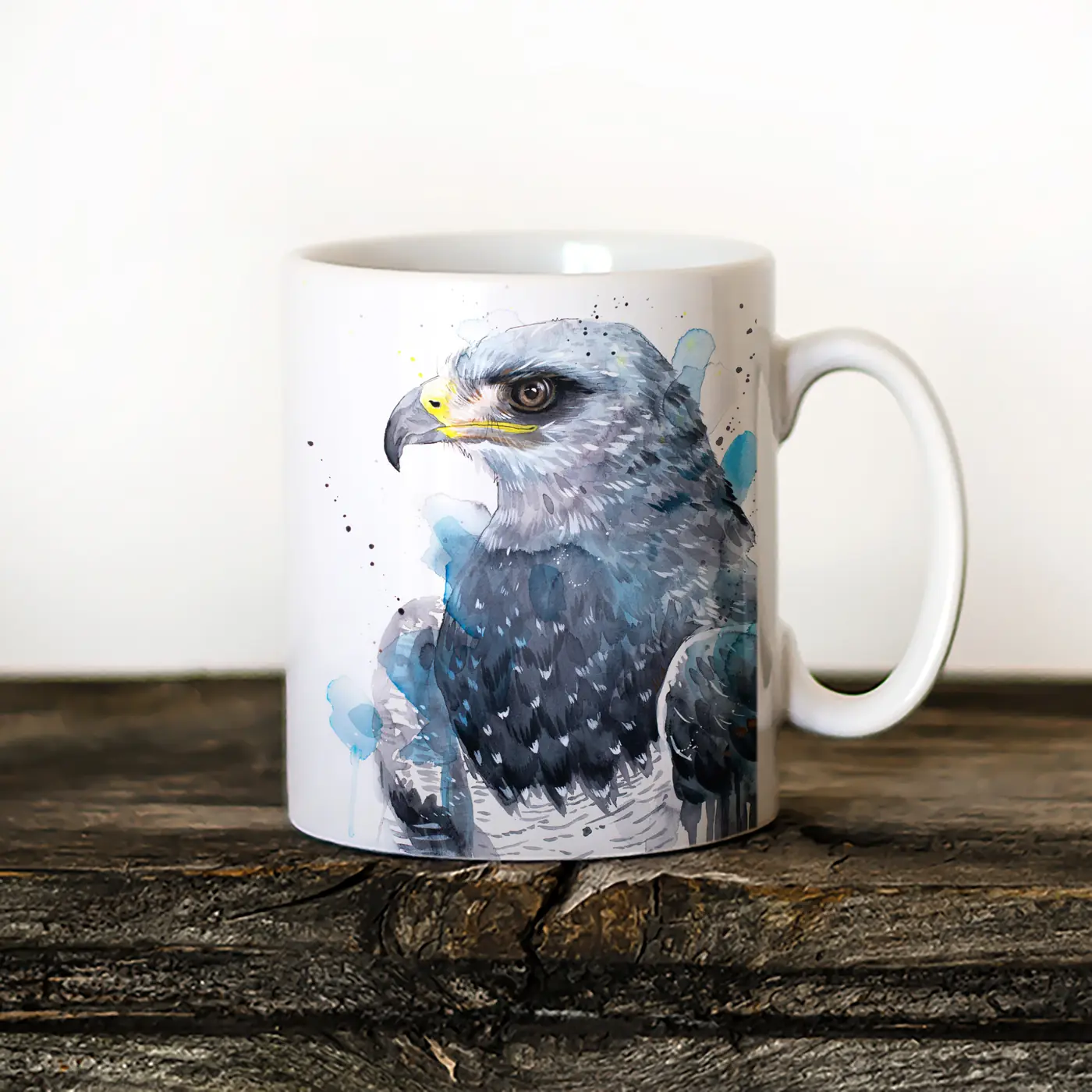 Ceramic mug with a watercolour black-chested buzzard-eagle print